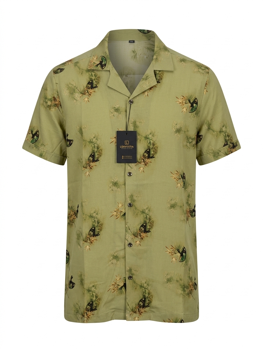Oriental Botanical Short Sleeve Shirt - Size 2XL