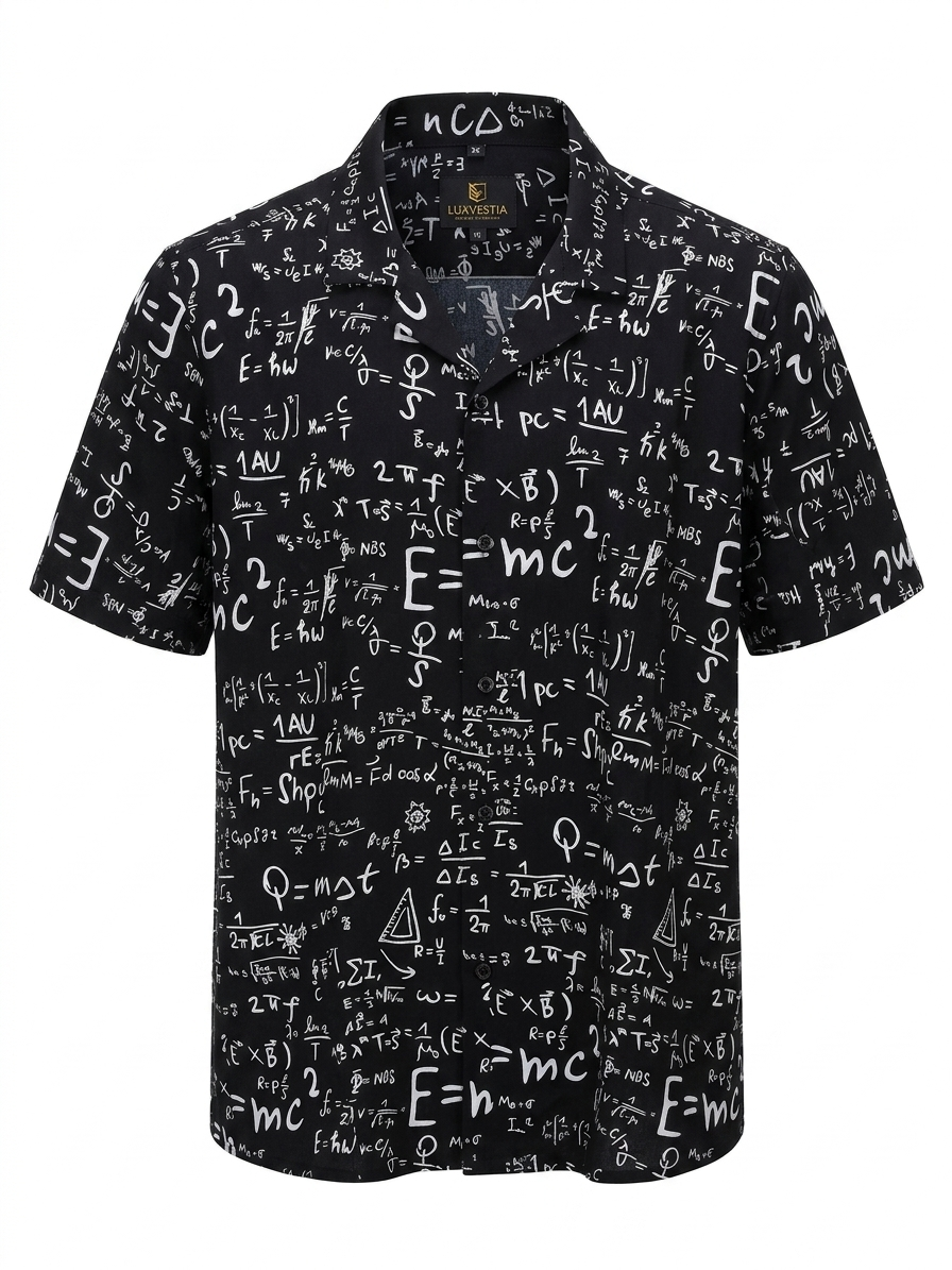Numerical Cuban Collar Short Sleeve Shirt - Size 2XL