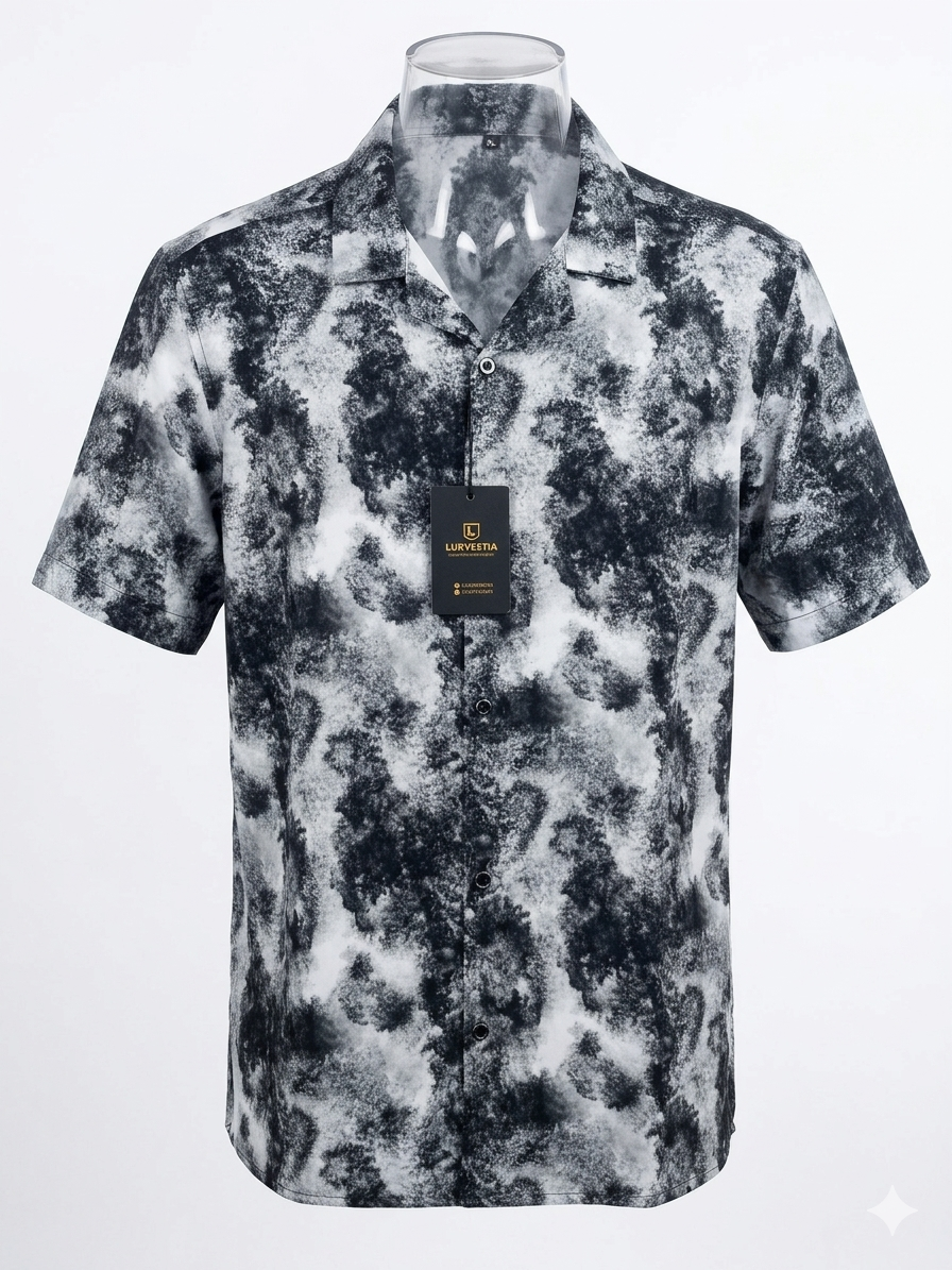 Abstract Tie-Dye Cloud Print Cuban Collar Short Sleeve Shirt - Size 2XL