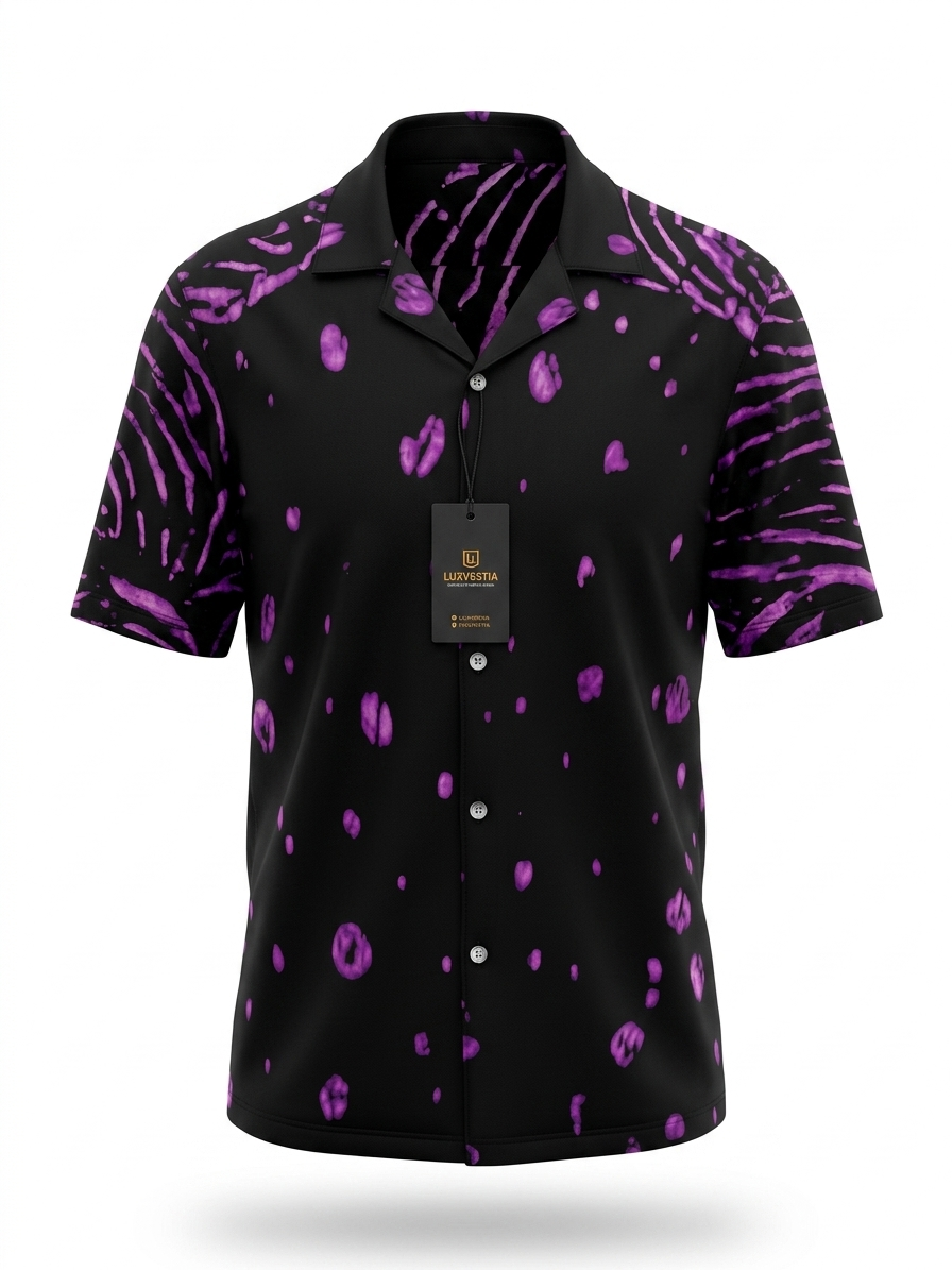 Men's Abstract Purple Leopard Short Sleeve Shirt - Size 2XL