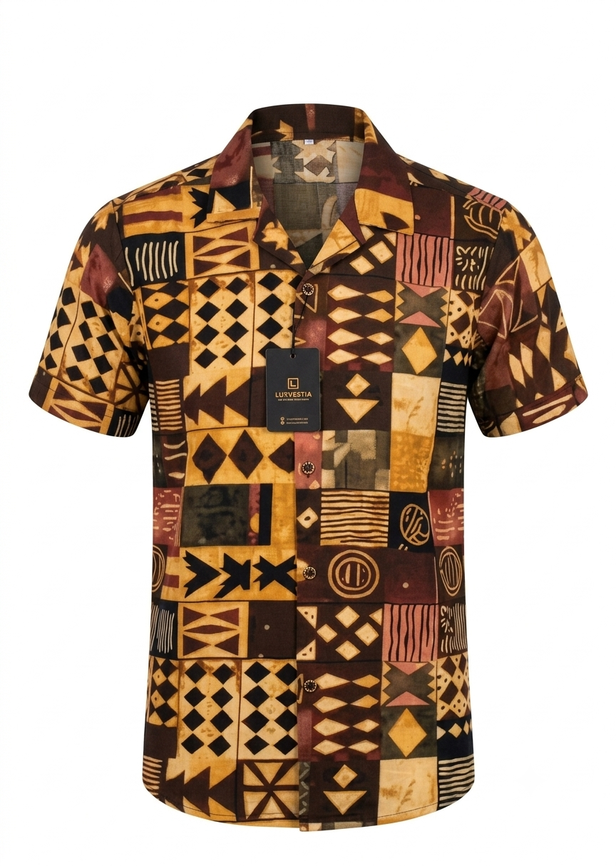 African Heritage Geometric Print Shirt – Size 2XL