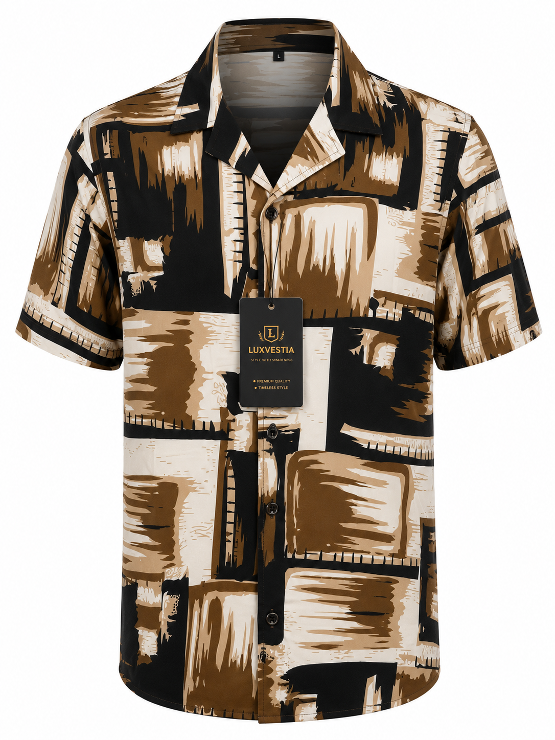 Brushstroke Cuban Collar Short Sleeve Shirt - Size XL